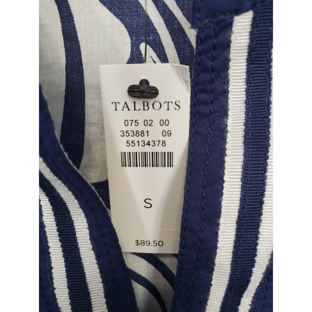 Talbots Cotton Blue Scroll Print Split Neck Light… - image 4